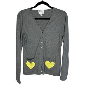 Antoni & Alison Cardigan Sz M Grey Yellow Heart Sweater Cotton Cashmere Blend